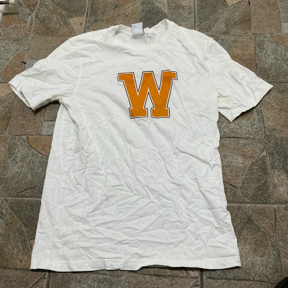 Zara White and Orange Short Sleeve Tee